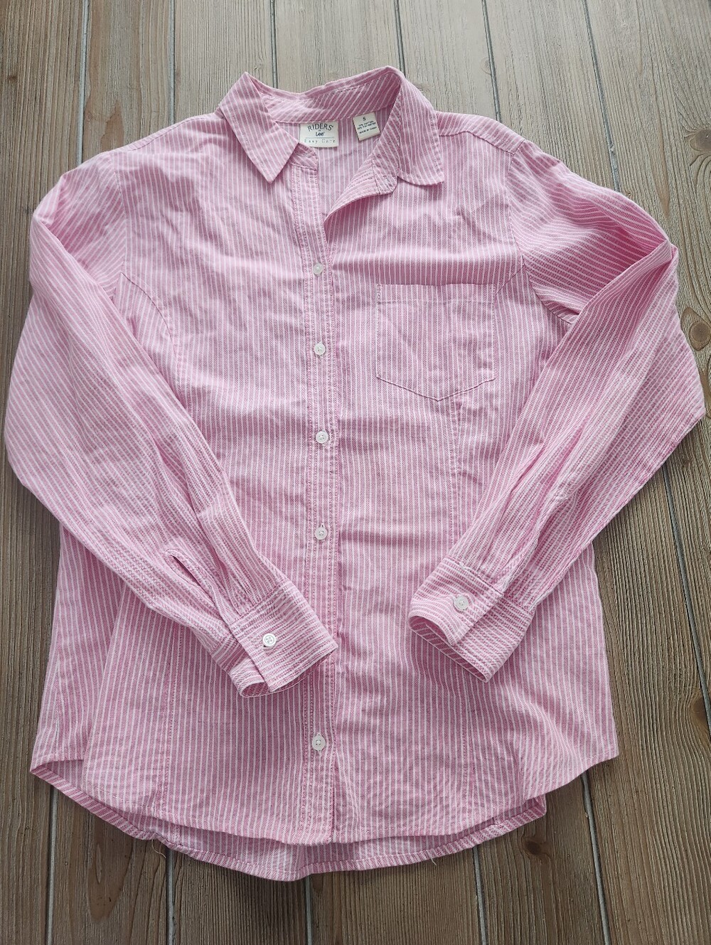 Riders By Lee Light Pink & White Striped Button Down Shirt Womens size small